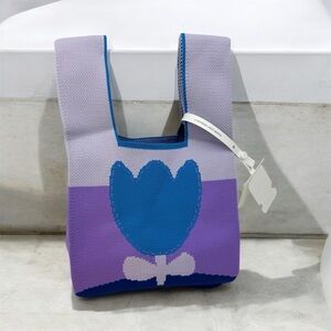 NWT Purple Blue Flower Compact Stylish Essentials Handheld Bag